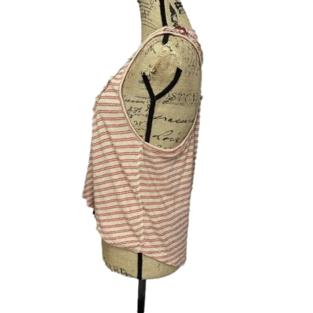 Free People Striped Surplice Tank Floral Appliqués
